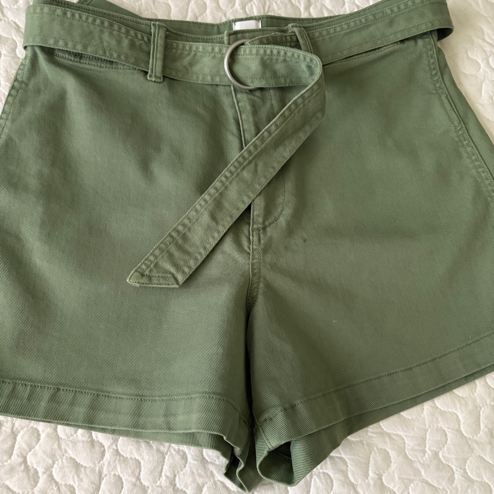 GAP High Waist Belted Shorts — Olive Green